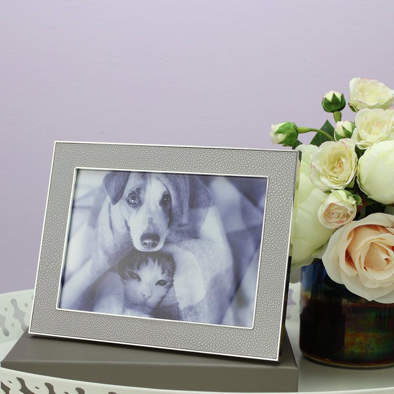 Cadre photo en faux chagrin, gris, 4 po x 6 po