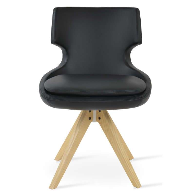 Patara Pyramid Swivel Dining Chair, Black Leatherette, Natural