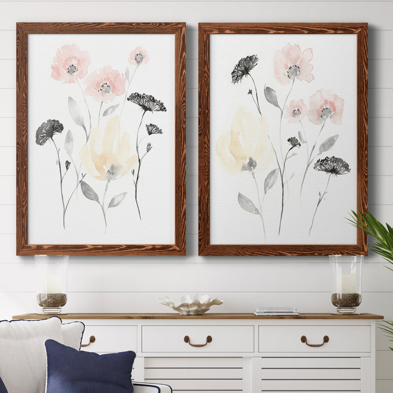 «Blush & Black Wildflowers I», toile encadrée de qualité supérieure - prête à être accrochée, H 31,5 po x l 47 po x P 1,5 po