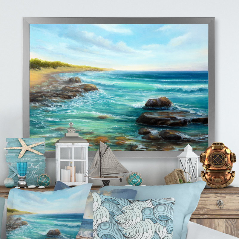 Wild Blue Ocean Waves XX - reproduction d'art sur toile, H 8 po x l 12 po x P 1 po, Cadre photo argenté