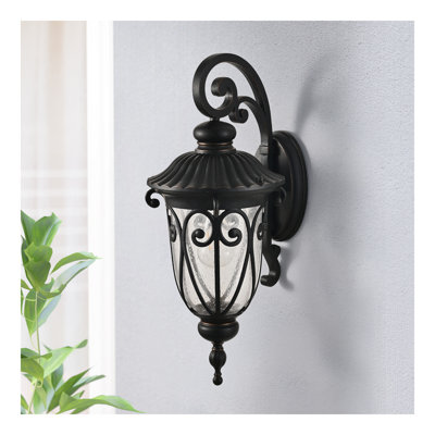 Ensemble de 1 lanterne murale d'extérieur classique de 23 po (H), applique murale rétro noire avec verre à bulles, luminaire extérieur résistant aux intempéries pour porche, patio et entrée (ampoule non incluse)