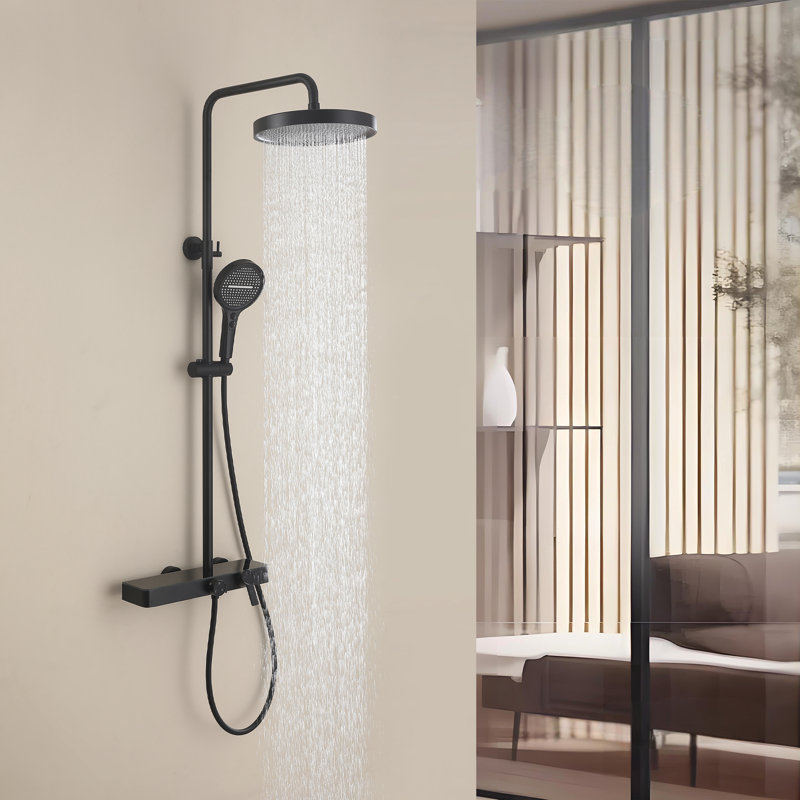 Thermostatic Shower Set Simple Hot And Cold Knob Shower Set, Matte Black