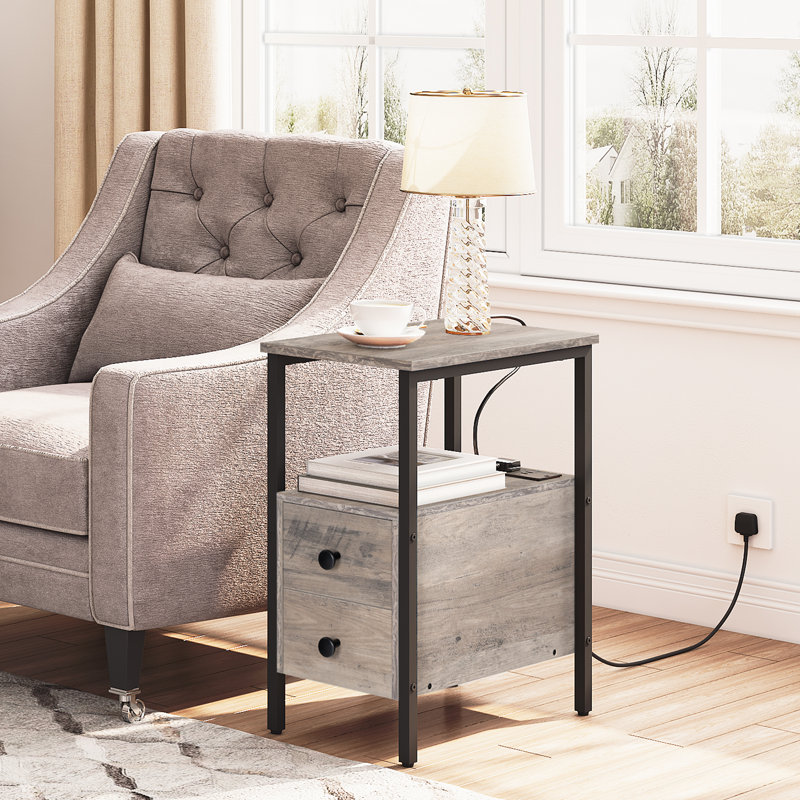 Annamae Narrow Charging Station Side Table, Greige