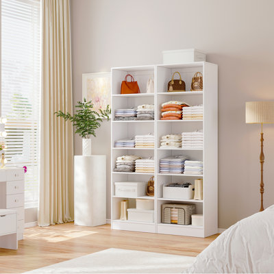 79" Closet Storage System, Wardrobe With Storage Compartments And Adjustable Partition
