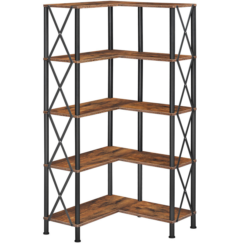 Corner Bookshelf, 5-Tier L-Shaped Bookcase, Industrial Open Display Shelf Tall Storage Organizer