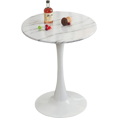 White Marble Round Dining Table, 23.6 Inches Modern Kitche...