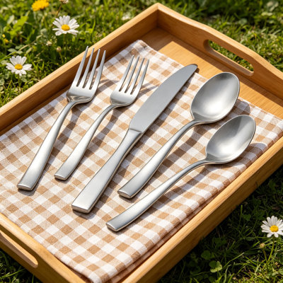 Ensemble de couverts en acier inoxydable 40 pièces pour 8 personnes, ensemble de couverts de qualité supérieure poli à miroir avec fourchettes, cuillères et couteaux robustes, ustensiles de cuisine modernes pour la maison et le restaurant