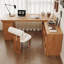 Bureau brun en L en bois massif avec 3 tiroirs-1172544460-1172544462