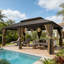 Pavillon de jardin en aluminium 14 pi x 20 pi avec toit en acier galvanisé à double aération, moustiquaire et rideaux d'intimité pour patio, cour, terrasse et jardin