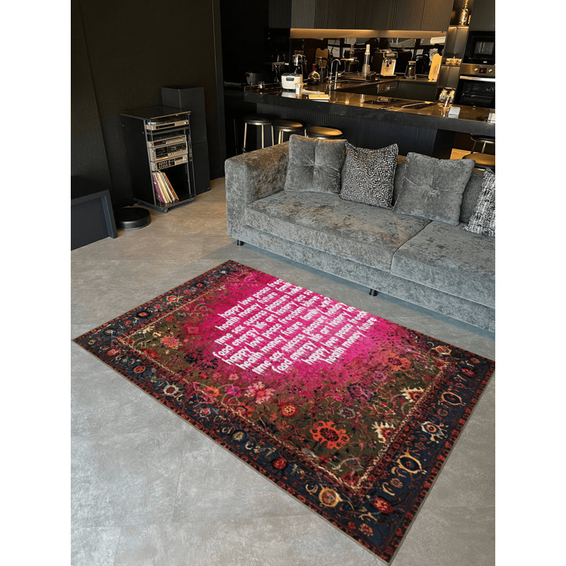 Tapis décoratif moderne à motif floral, Rectangle 4 pi 11,06 po x 7 pi 6,55 po