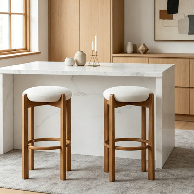 Indoor Wooden Upholstered Barstool Set of 2 with soft Upholstery