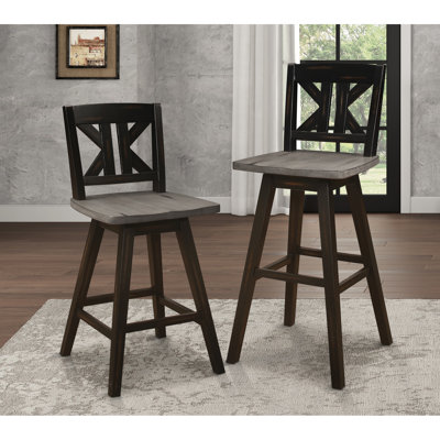 2 Pub Height Chairs Rustic Dining Solid Wood Black And Gray 360-Degree Swivel 2Pcs Chairs, Rubberwood, 360 Swivel, Distressed & Black, Bar For Room