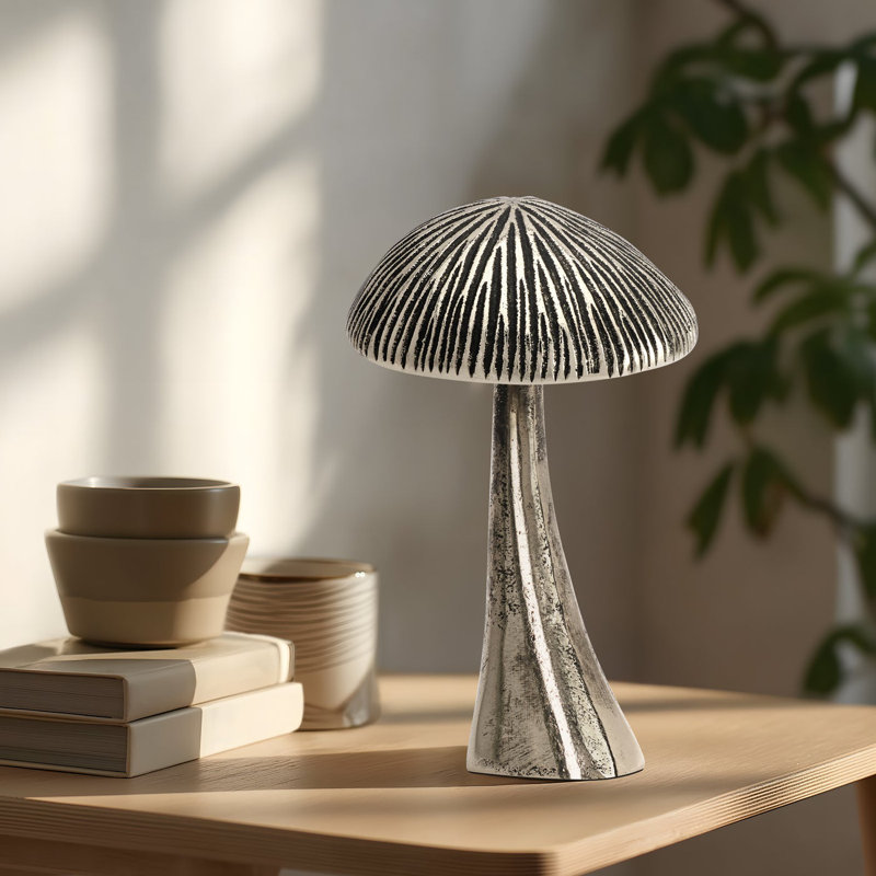 6.5" Metal Mushroom Aluminum Decor Sculpture, 6.5" H x 4" W x 4" D