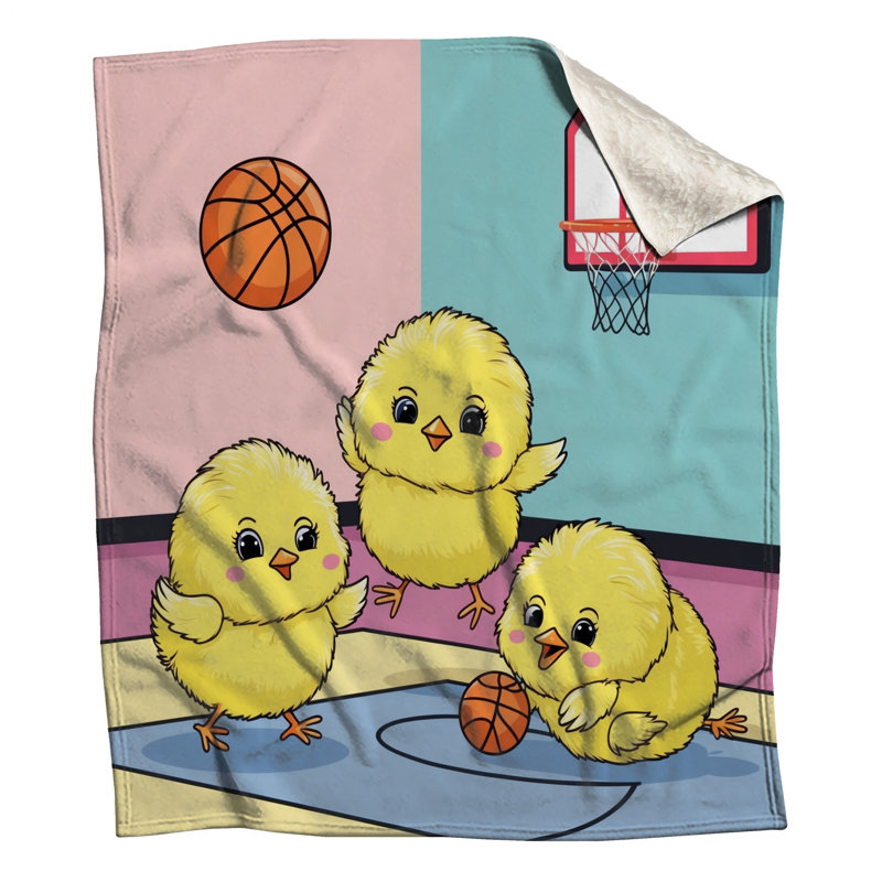 Jolies poussins jouant aux couvertures de basketball, L 50 po x H 60 po