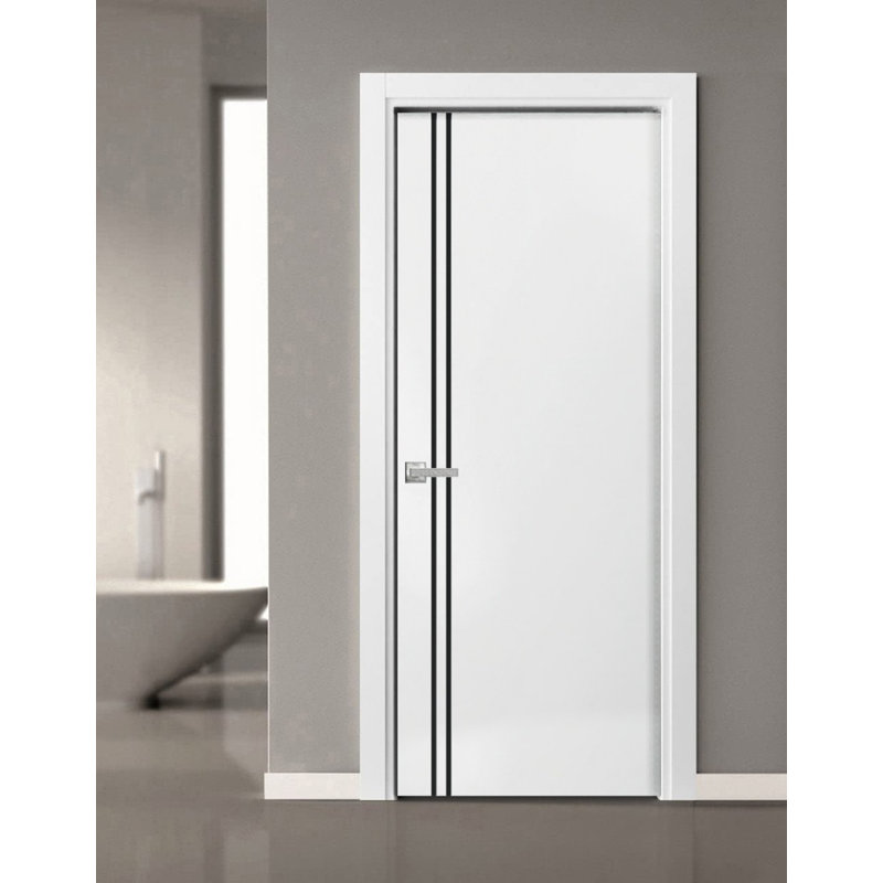 Porte intérieure moderne en bois avec quincaillerie | Planum 0016 noyer | Garnitures à panneau simple | Portes de salle de bain robustes