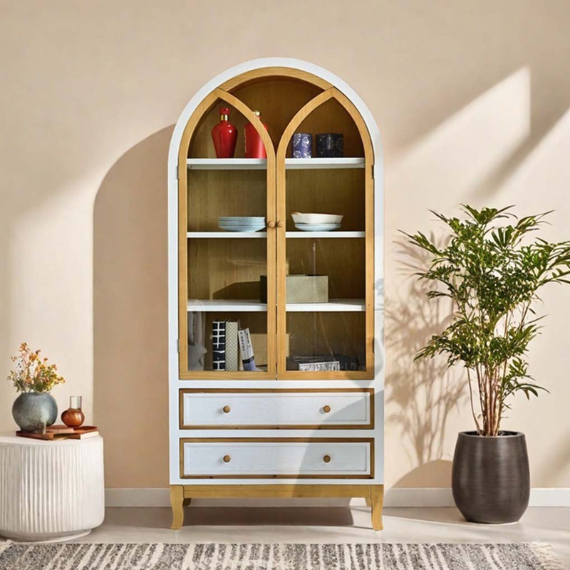 Bibliothèque à deux portes avec vitrine en verre, Blanc