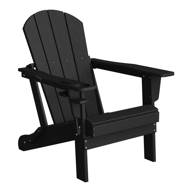 Chaise Adirondack d'extérieur avec porte-gobelet, Noir