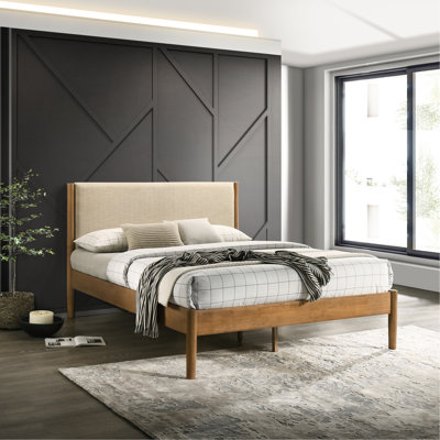 Rubberwood Queen Bed, Walnut, Comfortable Bedroom Addition With Headboard Walnut Bed - Breathable Upholstery For A Cool Sleep