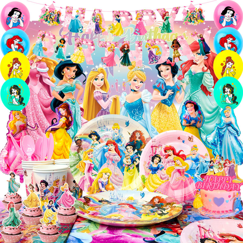Ensemble de décorations princesse pour fête d'anniversaire, ensemble de vaisselle et décorations princesse 116 pièces