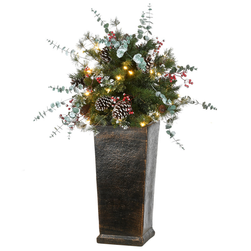 The Holiday Aisle® 3 ft. Potted Meadow Basin Tree with LED Lights ...