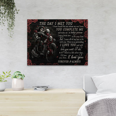 A Badass Couple On Their Motorcycle - The Day I Met You I Have Found The One Whom My Soul Loves You Complete Me And Make Me A Better Person - 1 Piece Rectangle Graphic Art Print On Wrapped Canvas