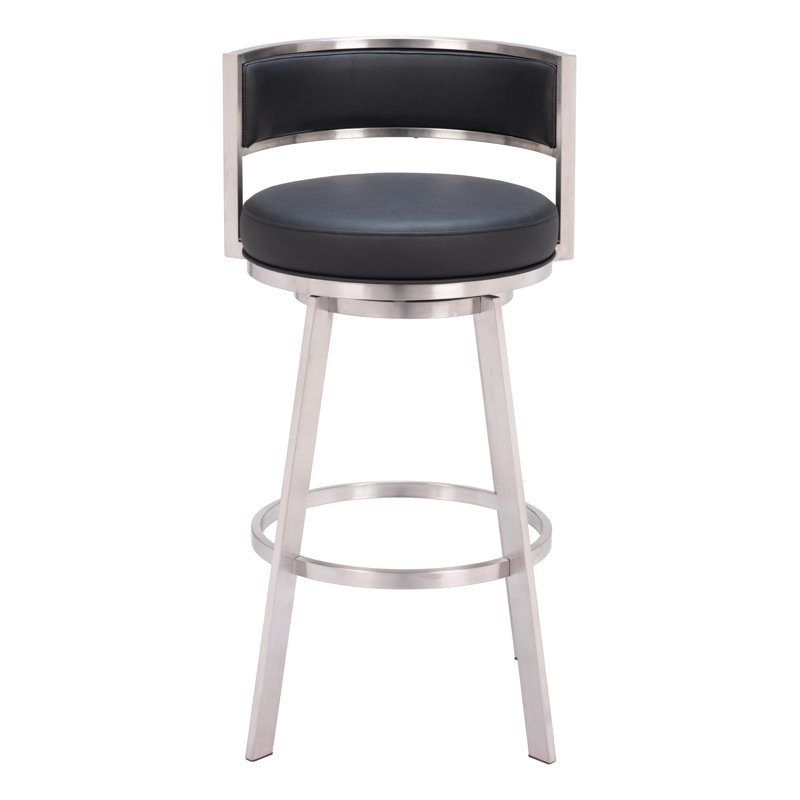 Black Leather and Metal Swivel Counter Stool