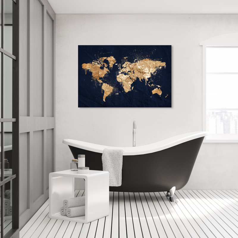 Mapamundi Metallic World Splash Modern - cadre photo, impression, Toile tendue, H 30 po x l 45 po x P 1,5 po