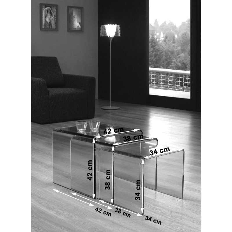 Mariana Glass Top Sled Nesting Tables, Clear