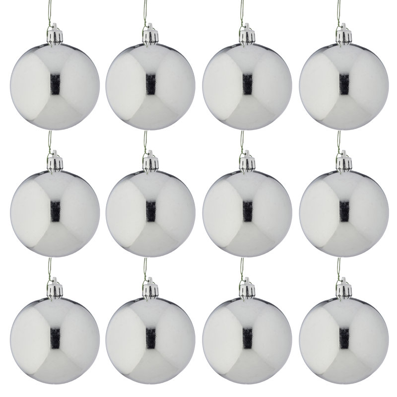Ornement boule en plastique brillant incassable de 80 mm , Argent argent