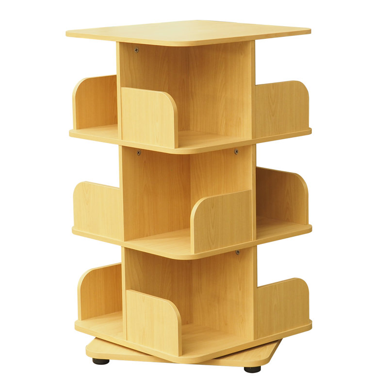 Holthaus Rotating Wooden Bookcase Organizer with Open Storage Shelves for Books, DVDs, and Media Display, Natural