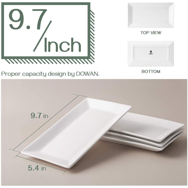 9.7" White Rectangular Ceramic Plates (Set of 4)