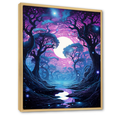 Pleine lune magique petite rivière dans une forêt enchantée sur toile
