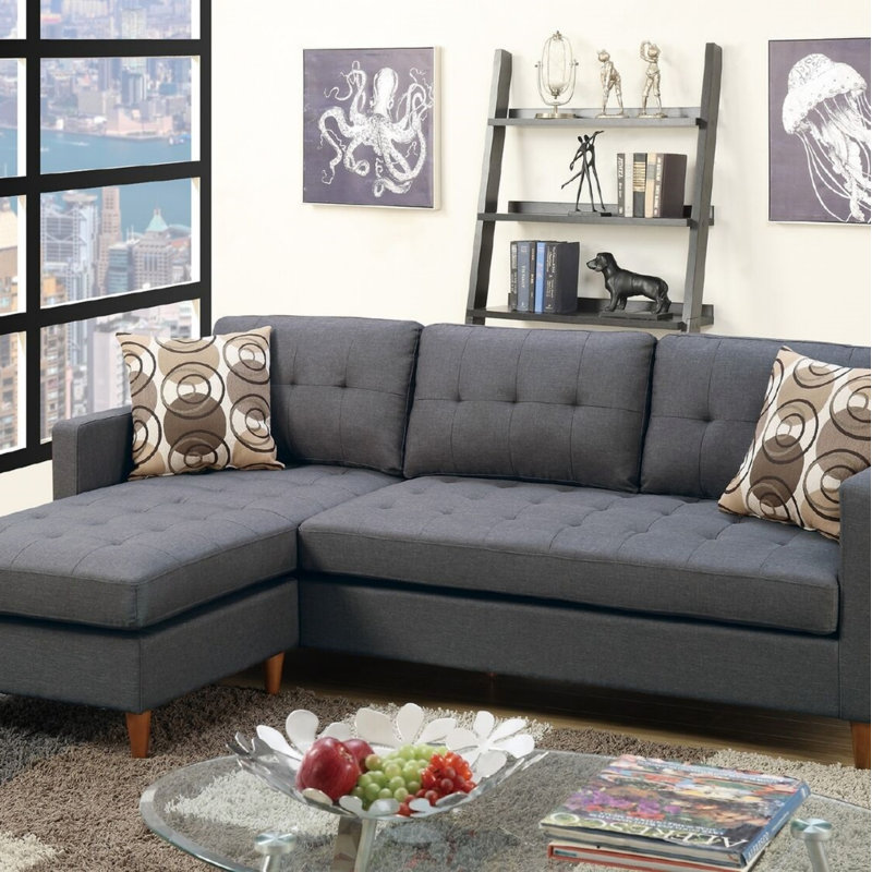 Canapé modulaire en polyfibre pour salon modulaire réversible, Tissu gris, Orienté à gauche (vu de face), Brun