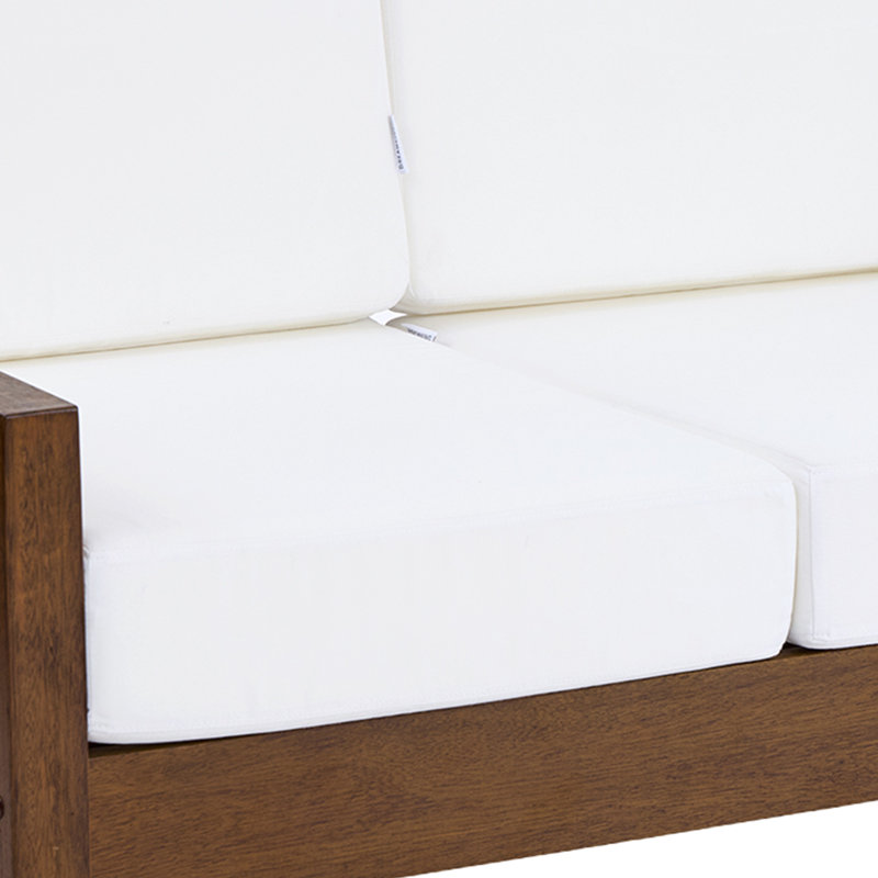 Causeuse d'extérieur en bois de teck massif Gustina avec coussin et accoudoirs, Beige, Bois naturel