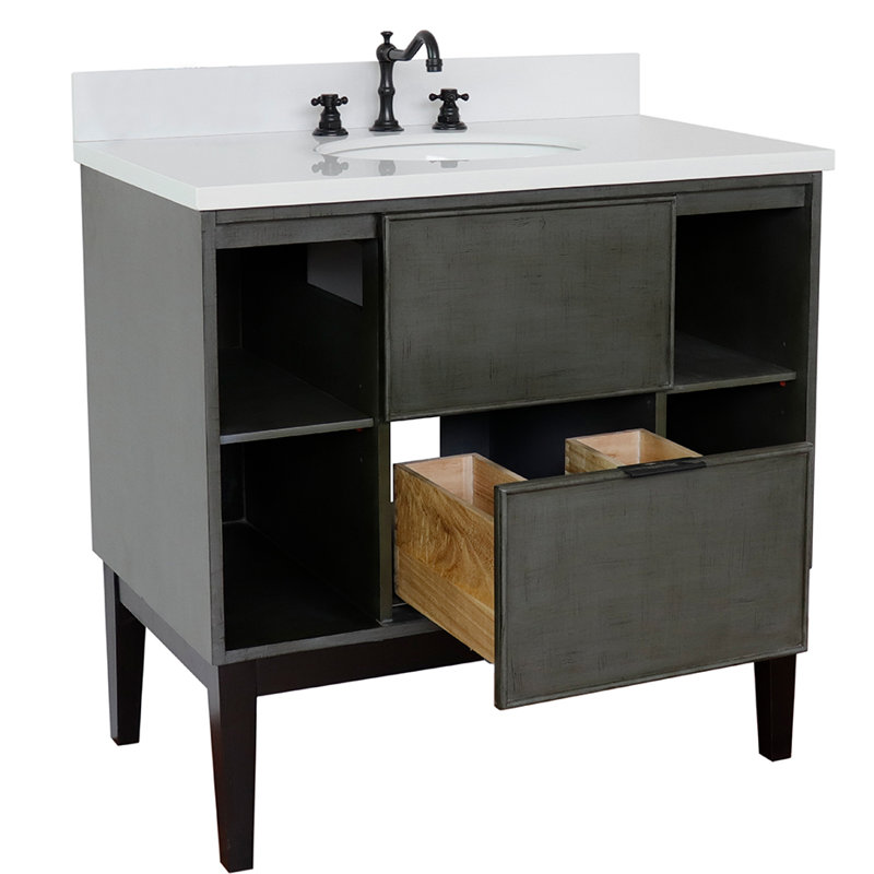 37'' Single Bathroom Vanity with Top, White Quartz