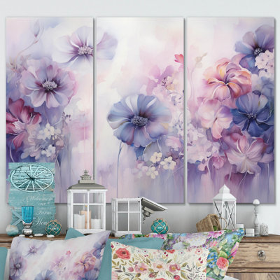 Mauve et fleurs mystiques V sur toile, 3 pièces