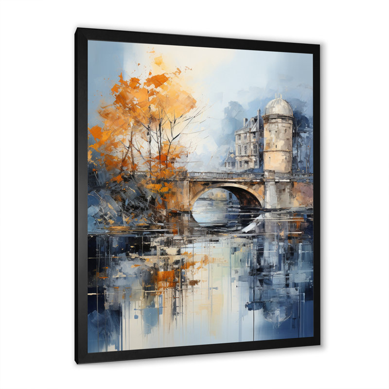 Pont orange, abstrait Riverine An II - Cityscapes Wall Art Living Room, Cadre photo noir, H 20 po x l 12 po x P 1 po