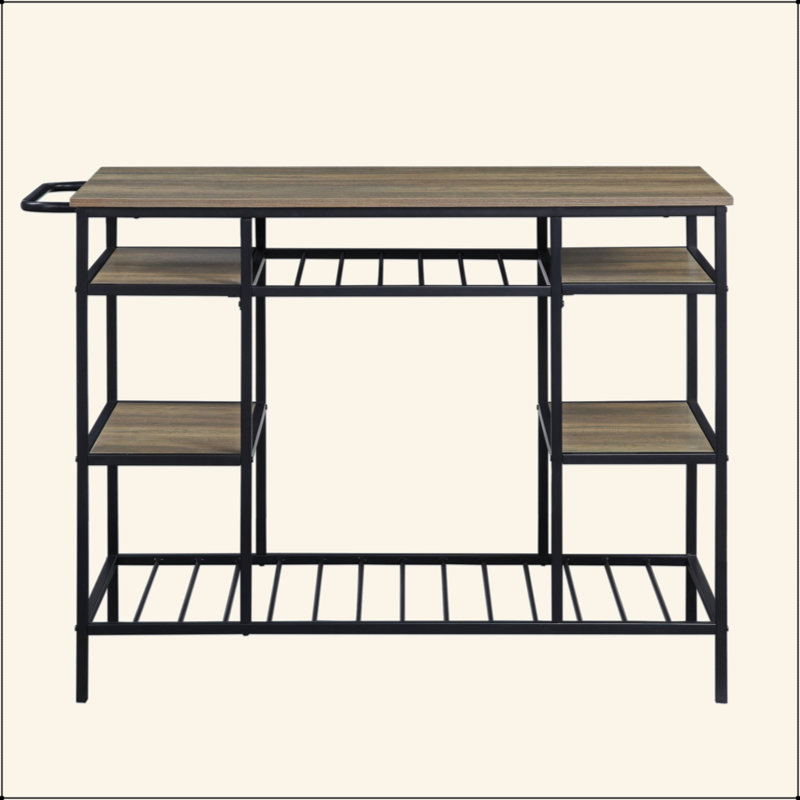 Rustic Oak & Black Finish Kitchen Island