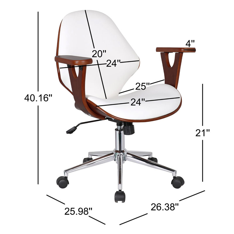 Barri Faux Leather Mid-Century Office Chair, Flat White