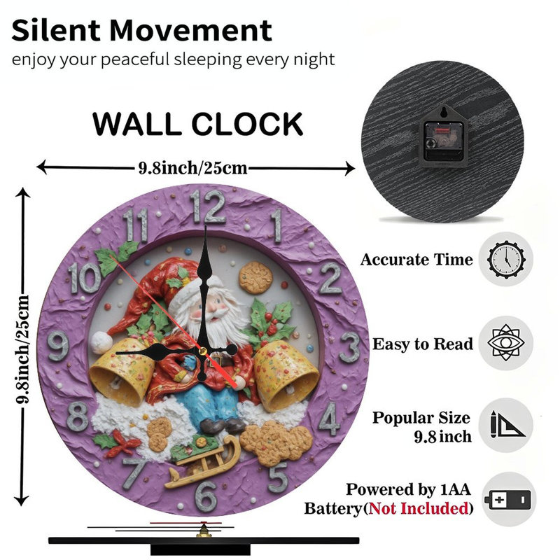 Horloge de Noël - Père Noël avec clochettes