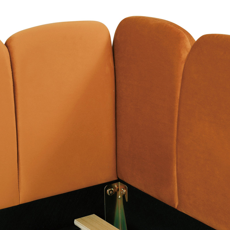 Lit double capitonné en velours, Orange