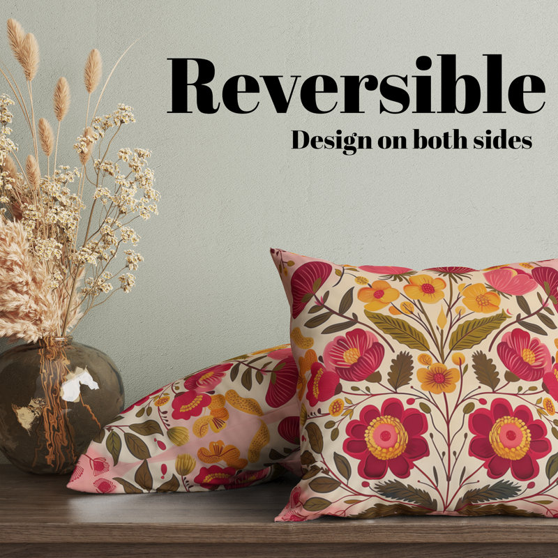 Housse de coussin réversible à motif floral Folk Maximalist, H 16 po x l 16 po