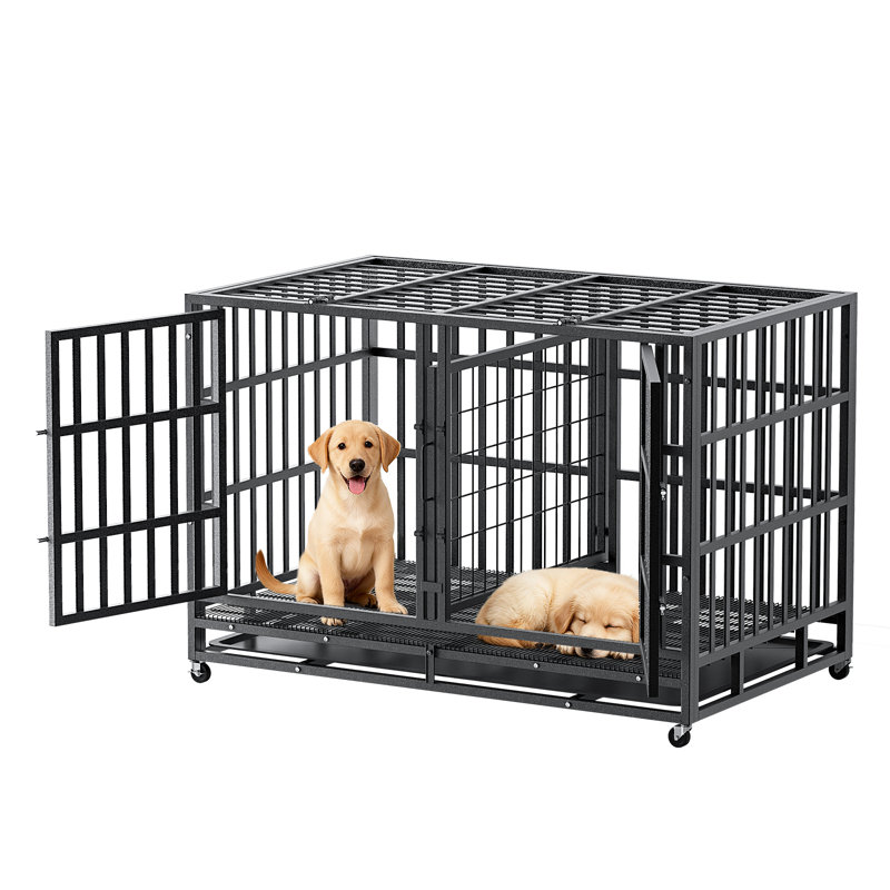 Cage pour chien 48 "avec cloison pour 2 chiens petits / moyens, meubles pour cage avec plateau amovible, noir et extérieur