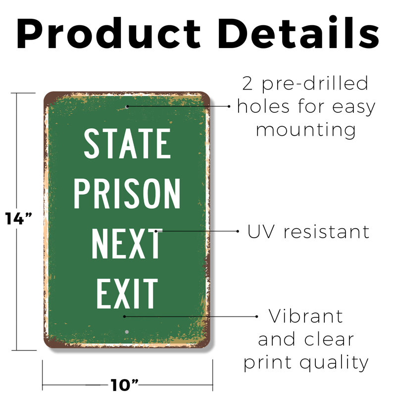 Enseigne en plastique 10 po x 14 po State Prison, H 10 po x l 14 po x P 0,1 po