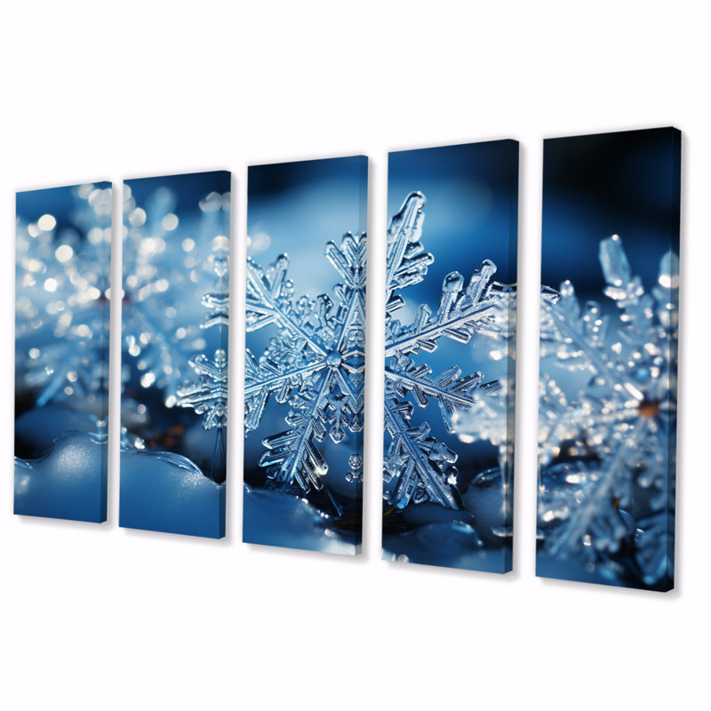 Glimmering Snowflakes II - art mural abstrait sur toile - 5 panneaux égaux