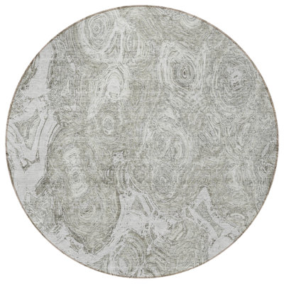 8' Ivory Taupe And Beige Round Abstract Washable Indoor Outdoor Area Rug
