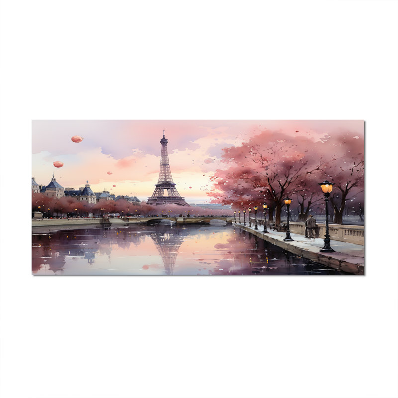 Pink Twilight Rendezvous in Paris II - Print, No Frame, 12" H x 20" W, Wrapped Canvas