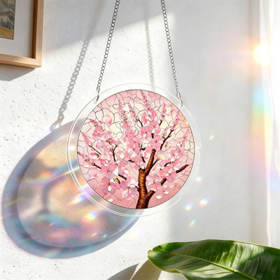 Acrylic Puzzle Suncatcher Window Hanging Ornament Round Stained Glass Floral Catcher  Indoor Outdoor Patio Balcony Window Decor Housewarming Holiday Gift