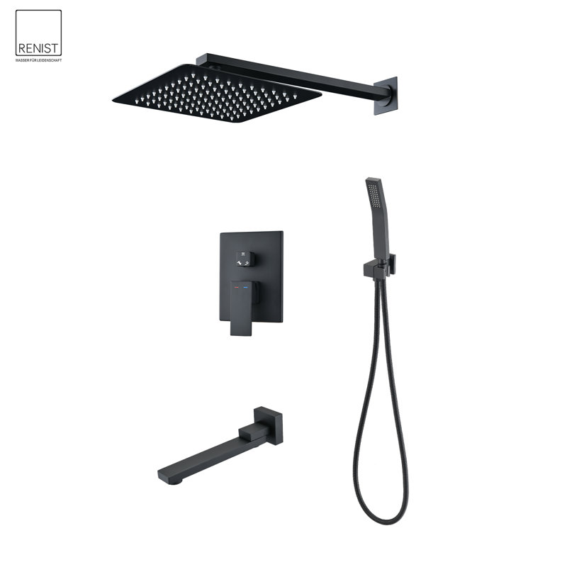  Tête de douche à effet pluie 10 "et robinet de baignoire avec valve brute