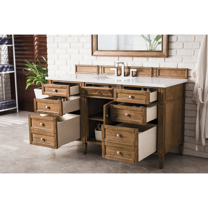 Brittany 60'' W Single Vanity, White Zeus, Saddle Brown, 8" Widespread